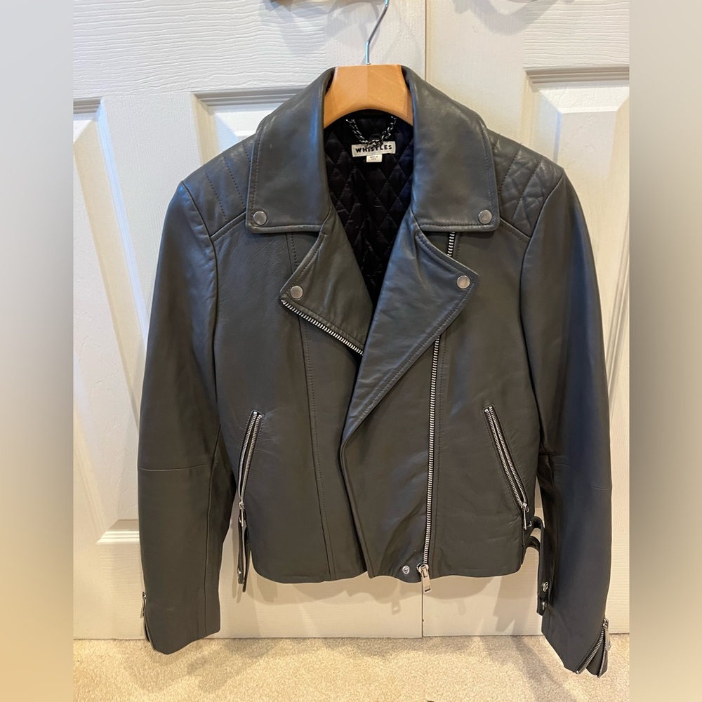 Whistles grey leather jacket great condition